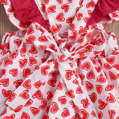 Baby Girl Valentine Love Heart Patterned Romper