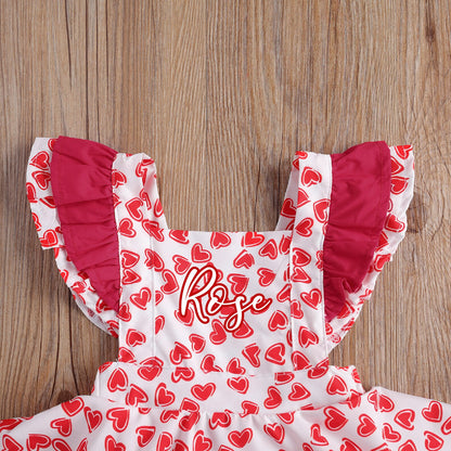 Baby Girl Valentine Love Heart Patterned Romper