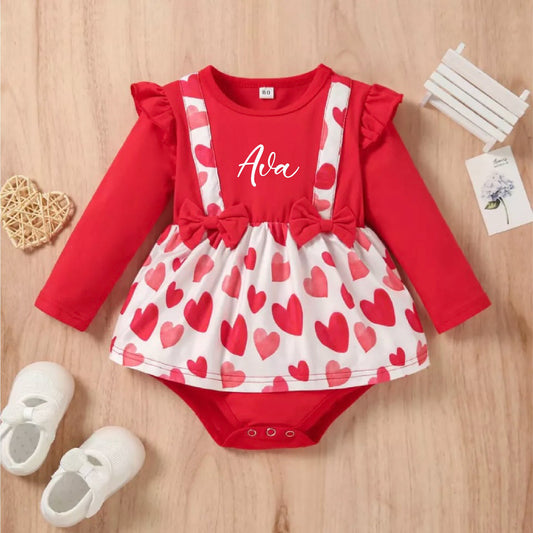 Baby Girl Valentine Romper with Heart Skirt