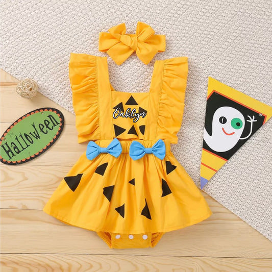 Personalized Baby Girl Halloween Outfit, Flintstones Baby Costume, First Halloween Romper