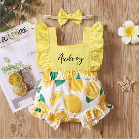 Personalized Baby Girl Lemon Clothes Set, Our Main Squeeze Birthday Theme Outfit