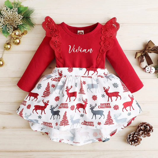 Baby Girl Christmas Outfit Reindeer Pattern