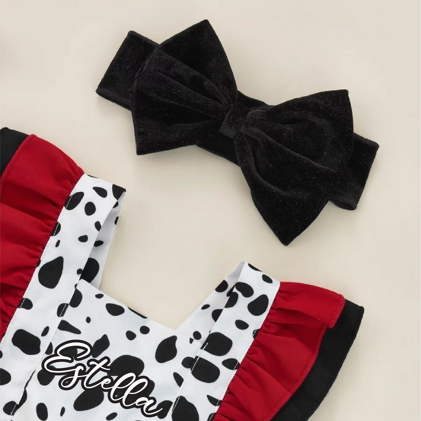 Baby Girl Cruella Halloween Costume, Personalized Dalmatian Outfit