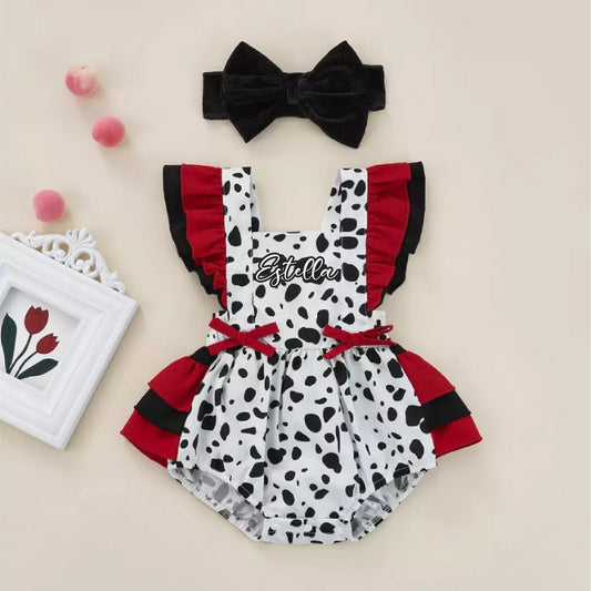 Baby Girl Cruella Halloween Costume, Personalized Dalmatian Outfit