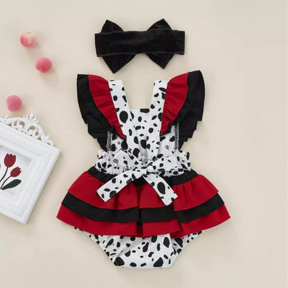 Baby Girl Cruella Halloween Costume, Personalized Dalmatian Outfit