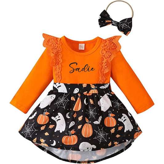 Personalized Baby Girl Halloween Outfit, Cute Ghost Pumpkin Costume