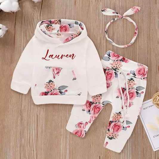 Baby Girl Flower Hoodie Clothes Set