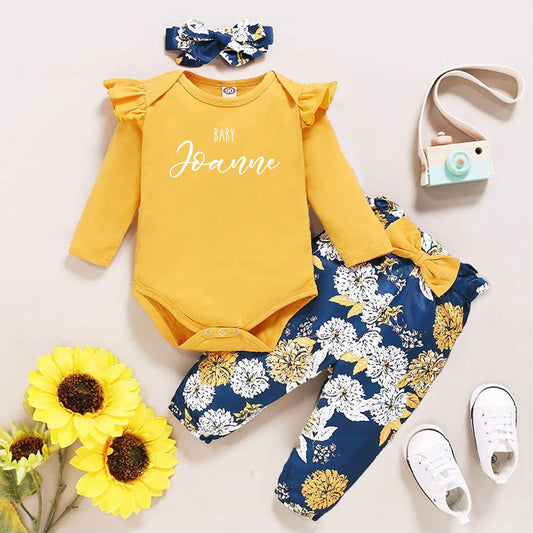 Baby Girl Yellow Blue Flower Clothes Set