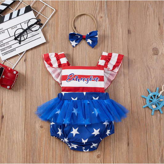 Baby Girl 4th of July Star Star and Stripes Clothing Set