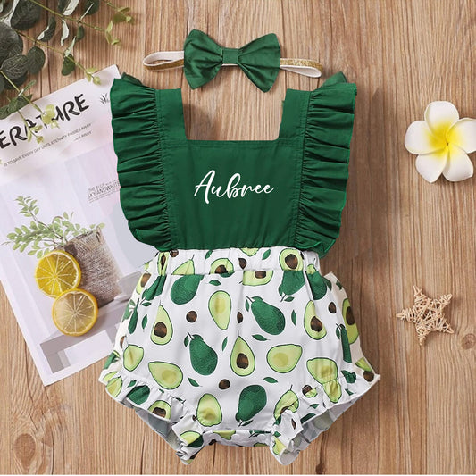 Personalized Baby Girl Avocado Clothes Set