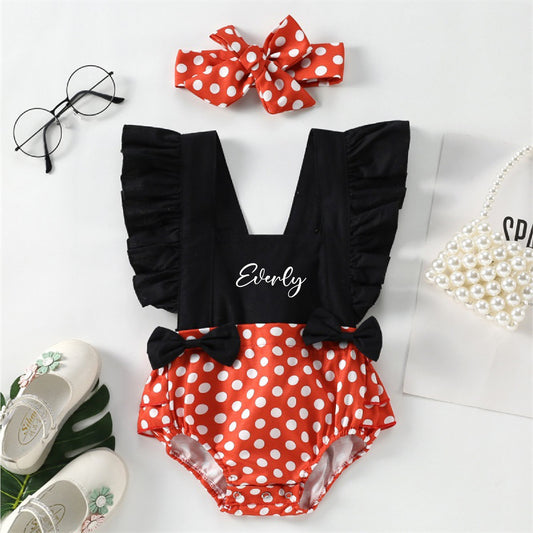 Personalized Baby Minnie Mouse Clothes Set, Polkadot Romper & Headband for Photoshoot