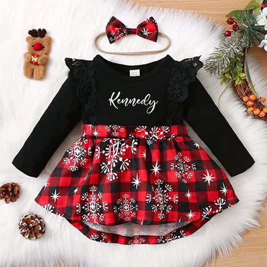 Personalized Baby Girl Christmas Snowflake Dress
