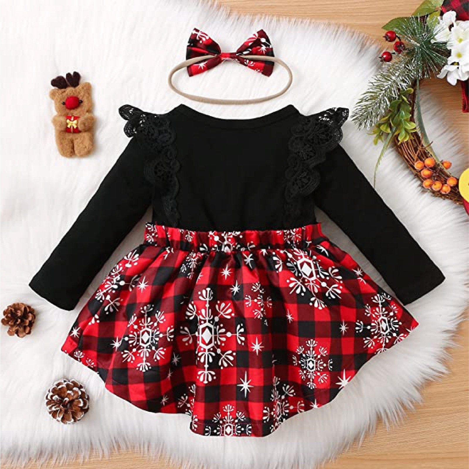 Adorable Frietlebird Newborn Baby Girl Christmas Outfit - Romper Suspender  Skirt Set