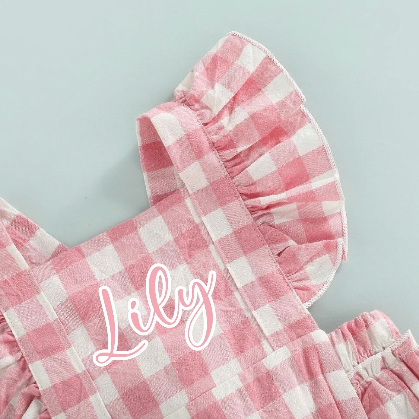Baby Girl Barbie Pink Outfit, Personalized Pink Plaid Clothes Set
