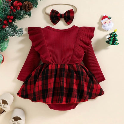 Baby Girl Christmas Outfit Checkered Red Pattern