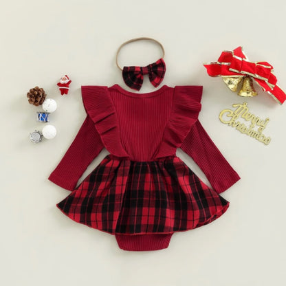 Baby Girl Christmas Outfit Checkered Red Pattern