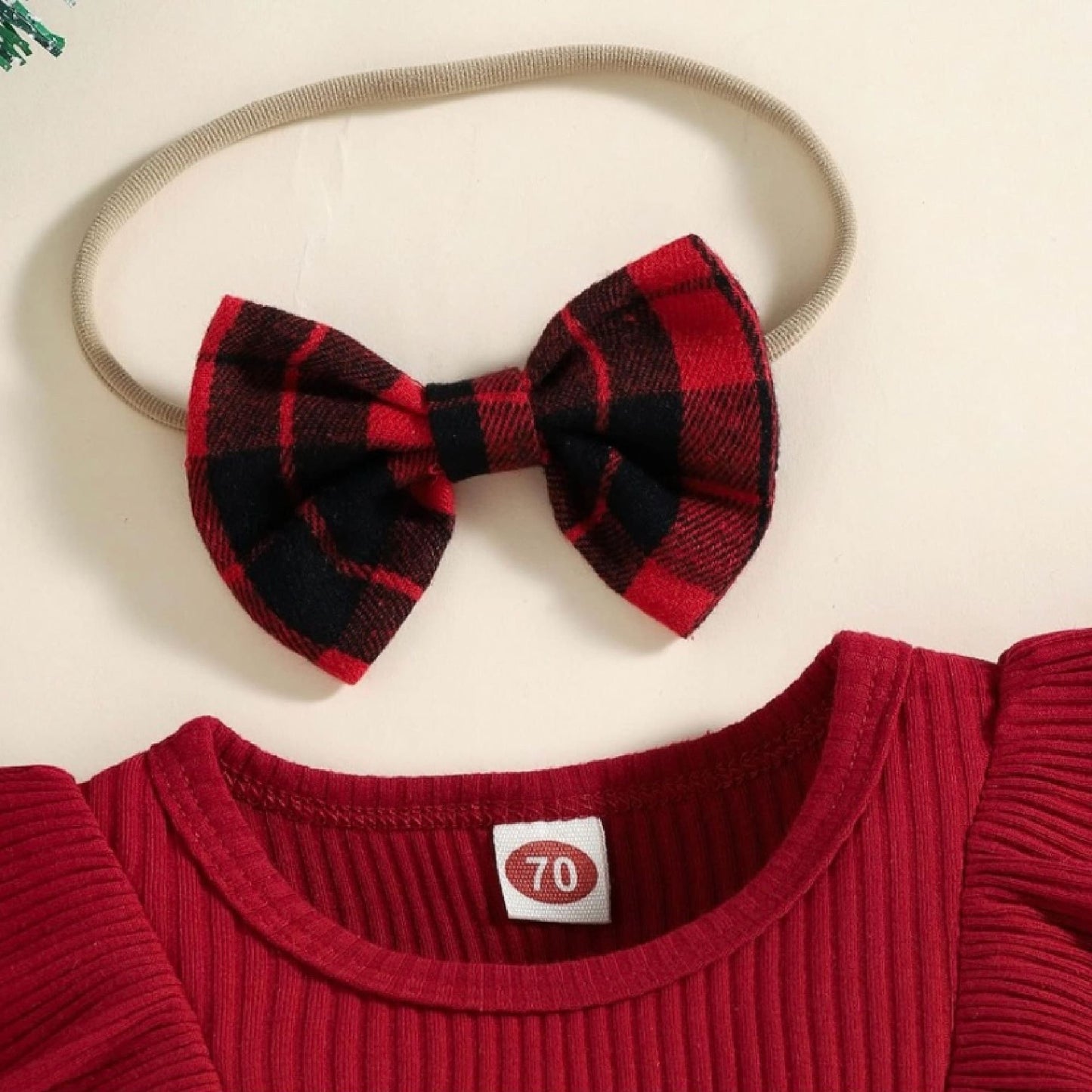 Baby Girl Christmas Outfit Checkered Red Pattern